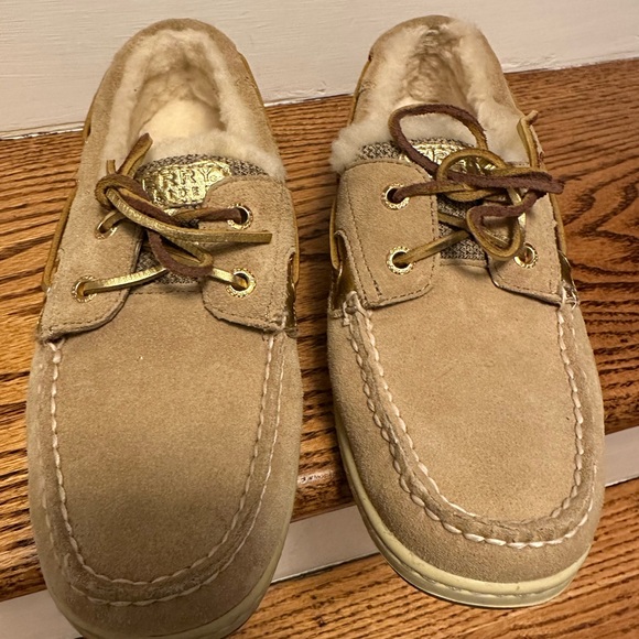 Sperry Top-Sider 7.5M Natural Color Leather/Genuine Sherpa Lined Boat Shoe - Picture 1 of 7